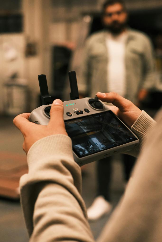 Drone pilot prepping for takeoff